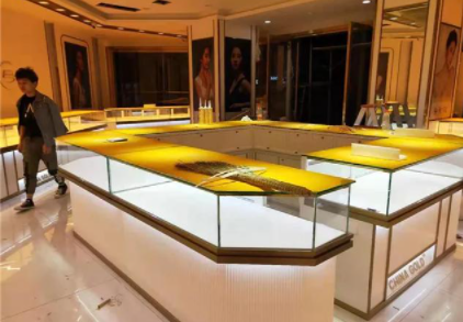 展示柜臺定制，高端不銹鋼珠寶展示柜