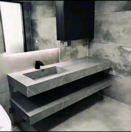 太空鋁懸掛式浴室柜，雙層巖板懸浮浴室柜