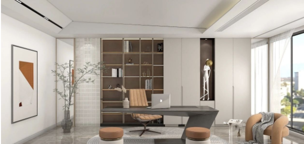 轉(zhuǎn)角書(shū)柜裝修效果圖，全鋁書(shū)柜與榻榻米組合設(shè)計(jì)