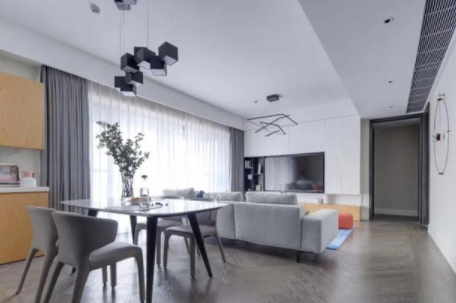 家裝客廳裝修設(shè)計(jì)：148平現(xiàn)代風(fēng)四居室，獨(dú)享開放式衣帽間太爽了